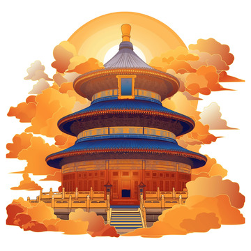 手绘插画风格北京天坛素材