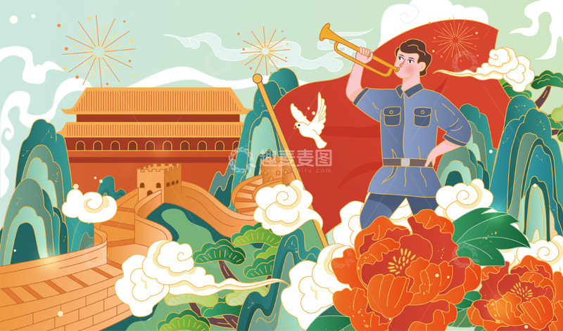 源文件下载【趣麦麦图】卡通矢量中国风建党节背景元素