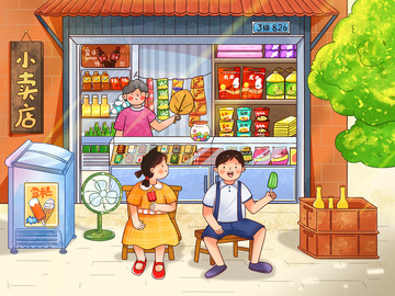 乘凉夏日夏天插画