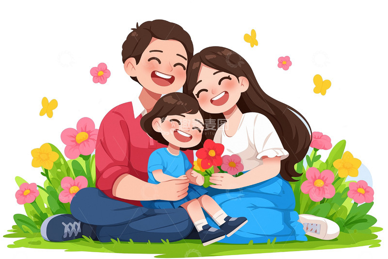 开心一家三口人物素材