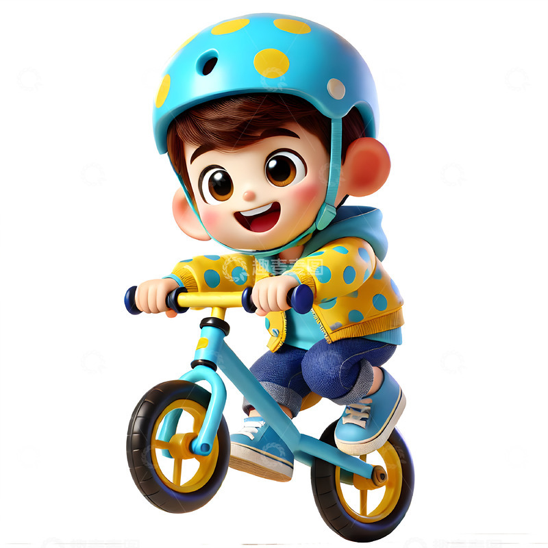 高清大图下载【趣麦麦图】-玩平衡车的卡通3D男孩素材