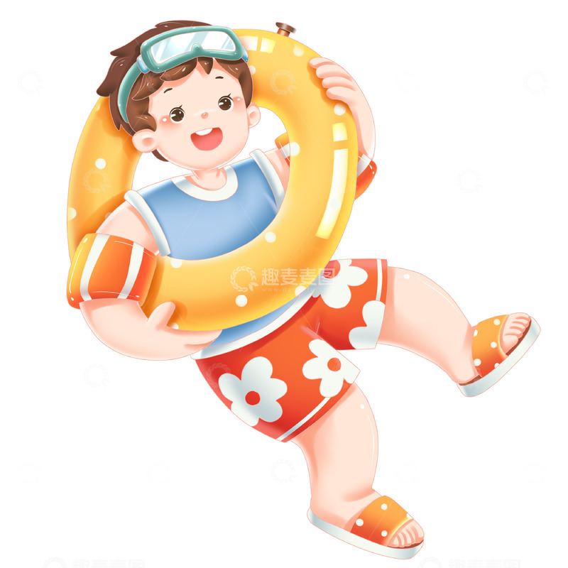 夏季暑假儿童游泳旅游出游男孩抱游泳圈