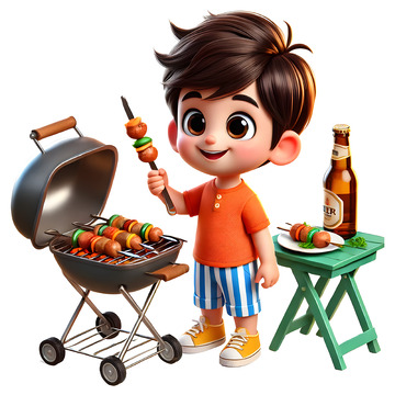 户外露营烧烤3D人物素材