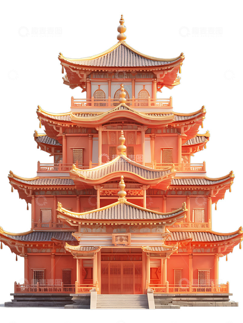 高清大图下载【趣麦麦图】中式阁楼宝塔传统园林景观设计手绘灯笼