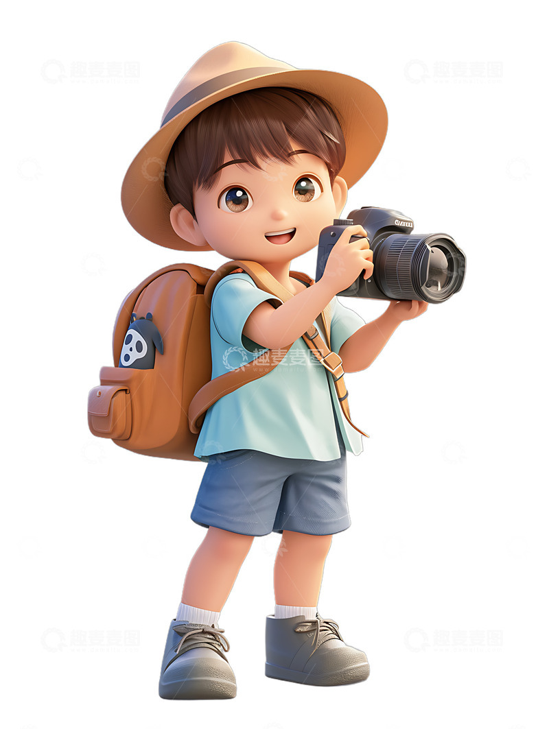 高清大图下载【趣麦麦图】旅行男孩带着相机可爱2
