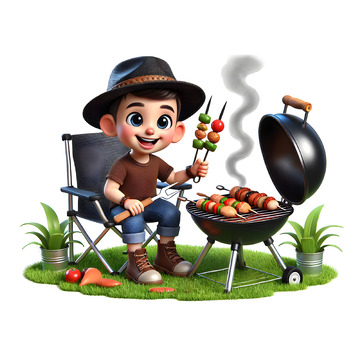户外野营BBQ烧烤3D人物素材