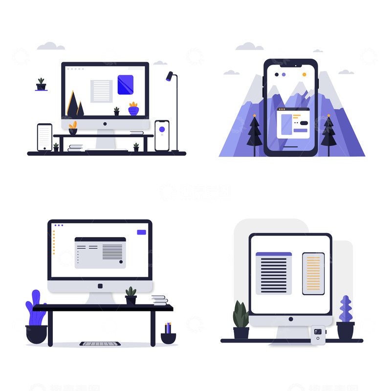 源文件下载【趣麦麦图】扁平插画商务电子电脑手机简洁场景