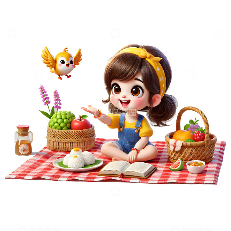 高清大图下载【趣麦麦图】野餐露营卡通3D人物素材