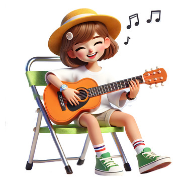 弹吉他的女孩3D卡通人物素材