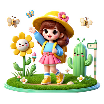 卡通3D人物户外旅行人物素材