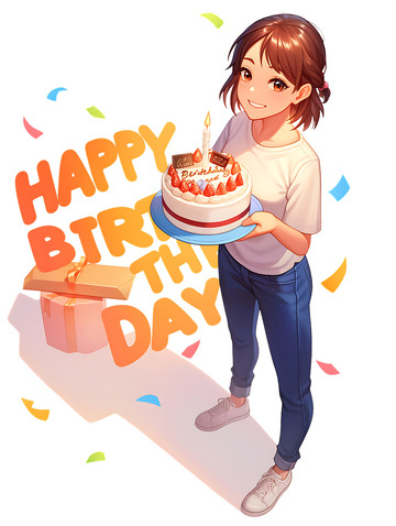 女孩节日生日庆祝气球情人节动漫