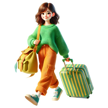 接着行李外出旅游出差卡通3D人物素材