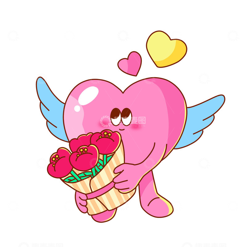 源文件下载【趣麦麦图】七夕情人节拟人爱心手捧花束