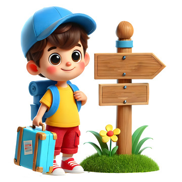 拿着行李准备郊游度假的卡通3D人物