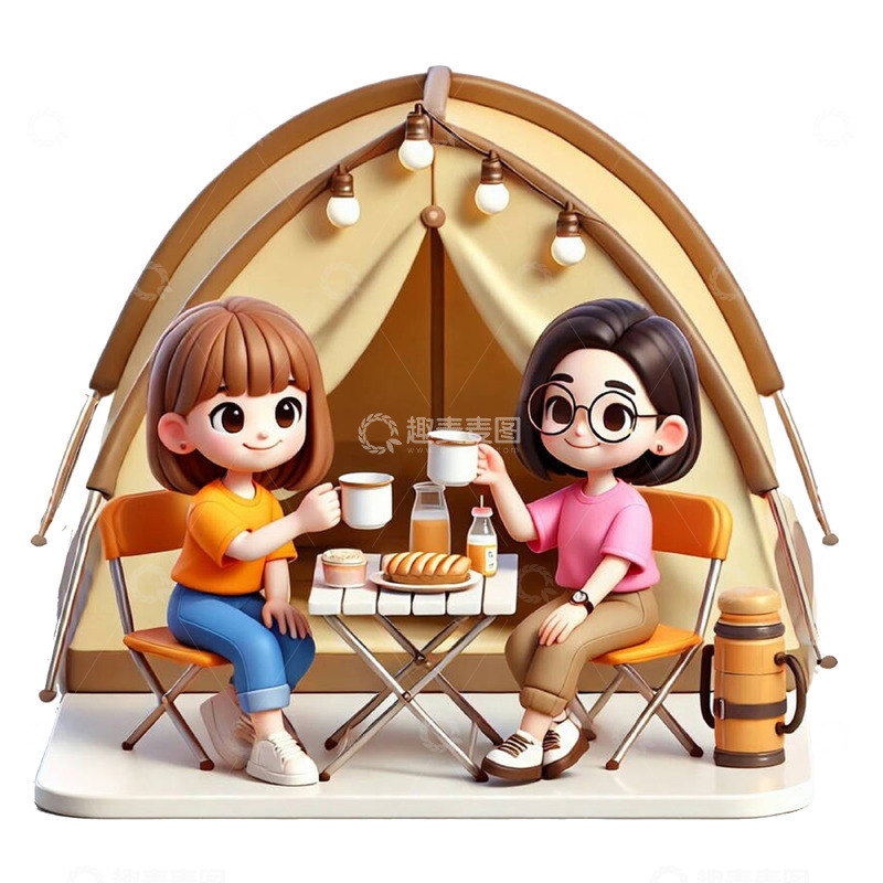 露营野餐3D卡通人物素材