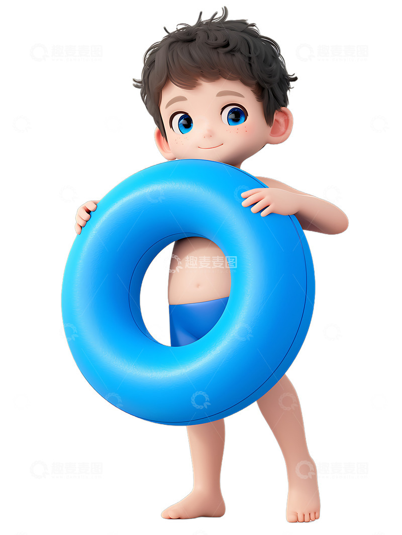 高清大图下载【趣麦麦图】游泳圈卡通夏日休闲游泳男孩小孩