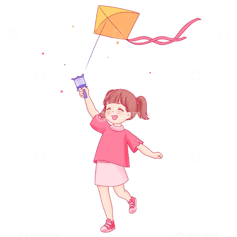 源文件下载【趣麦麦图】-暑假放风筝人物