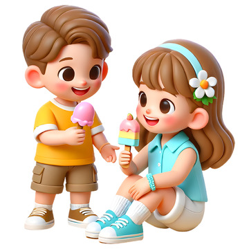 夏天小暑大暑处暑吃冰淇淋的可爱3D人物素材