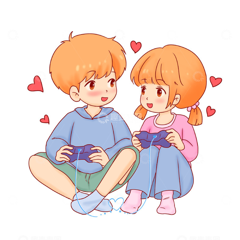 源文件下载【趣麦麦图】七夕情人节情侣打游戏机