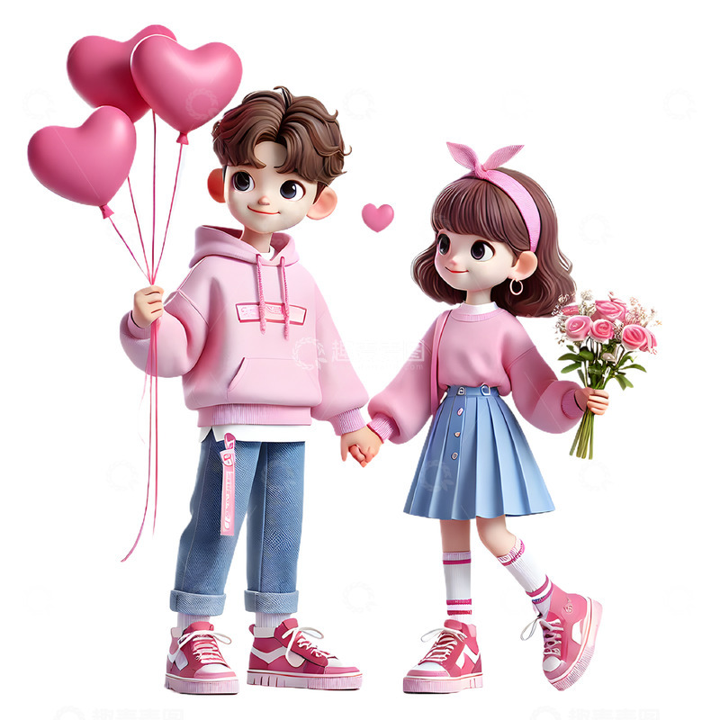 高清大图下载【趣麦麦图】七夕情人节情侣3D卡通人物素材