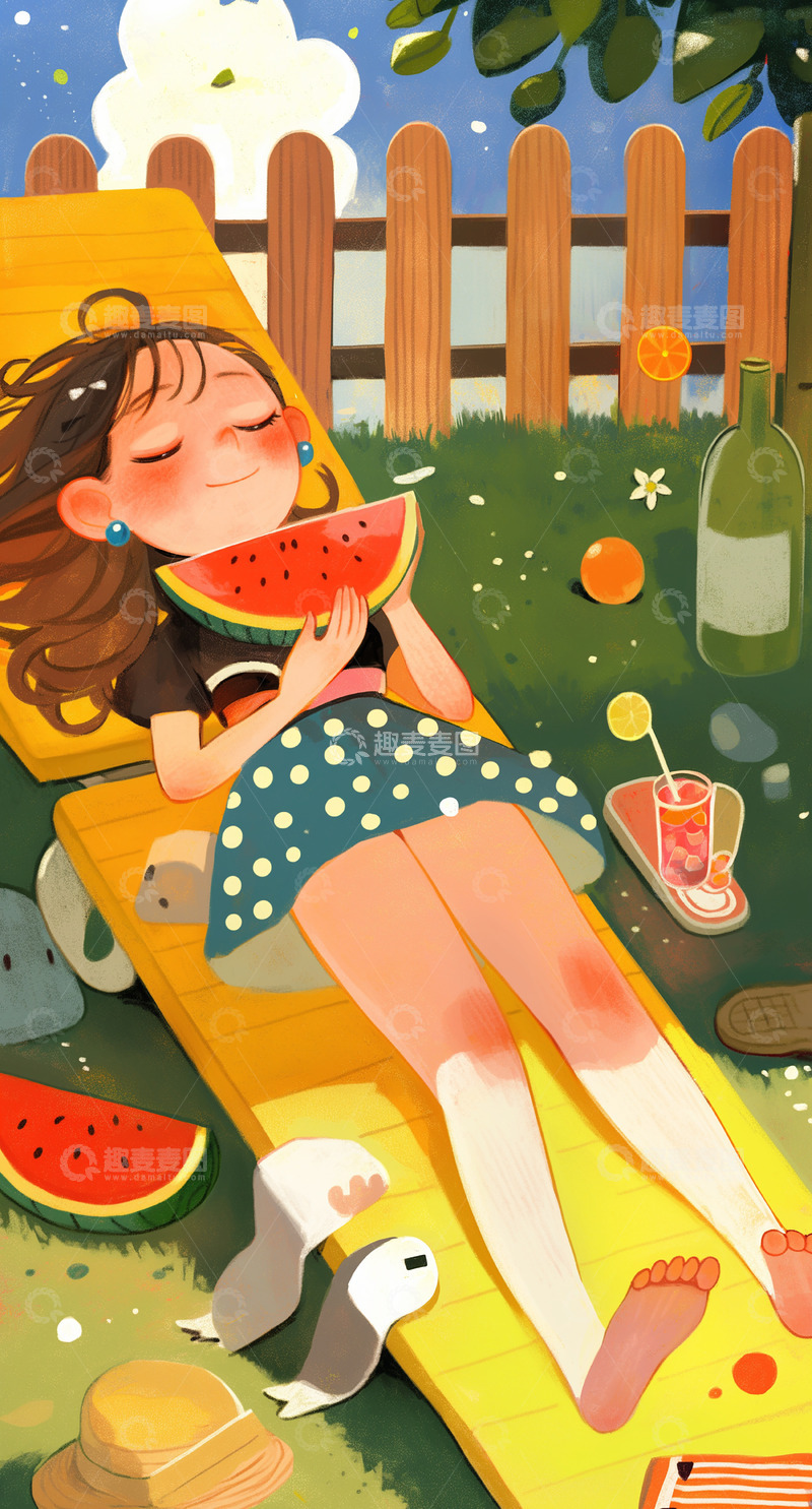 高清大图下载【趣麦麦图】小暑夏至手绘插画背景素材