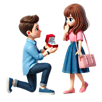 情侣求婚场景卡通3D人物素材
