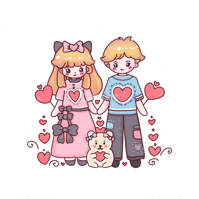 源文件下载【趣麦麦图】七夕情人节浪漫情侣约会小熊爱心