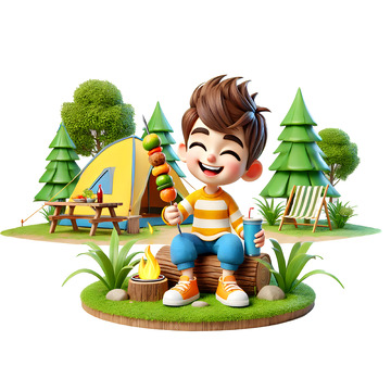 正在吃烧烤的男孩3D人物素材