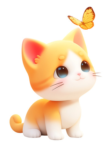 小猫与蝴蝶玩耍可爱Q版3D