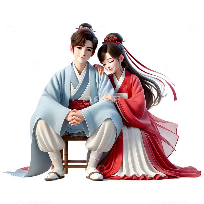 高清大图下载【趣麦麦图】情人节牛郎织女3D卡通人物素材