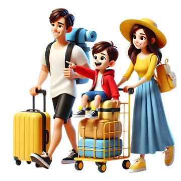 一家人外出郊游卡通3D人物素材