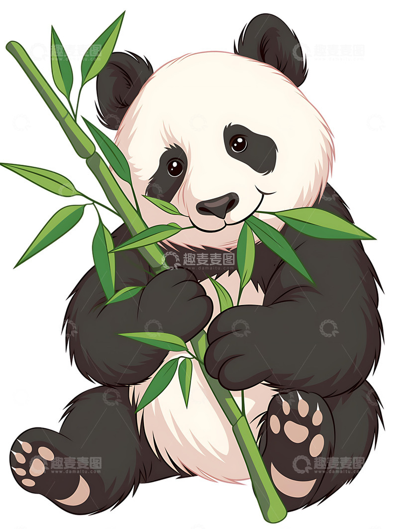 高清大图下载【趣麦麦图】熊猫吃竹子竹子插画