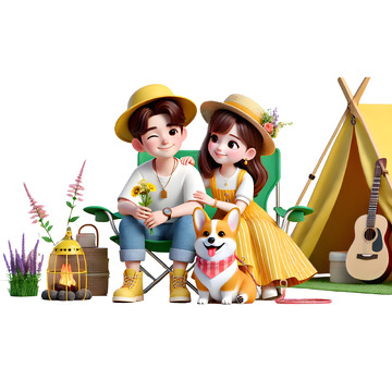 度假户外露营场景3D人物素材