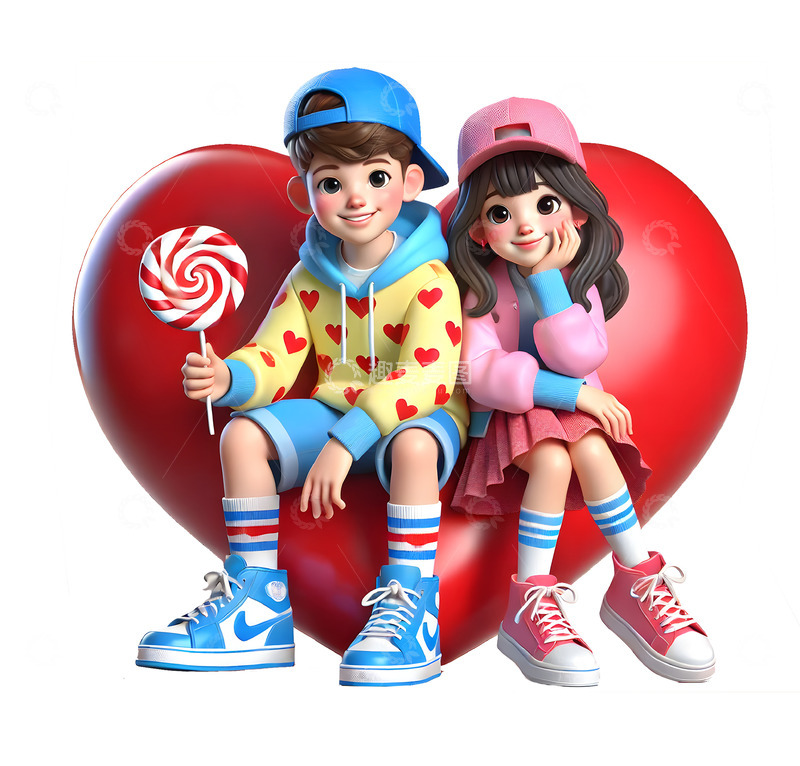 高清大图下载【趣麦麦图】七夕情人节情侣约会卡通3D人物素材