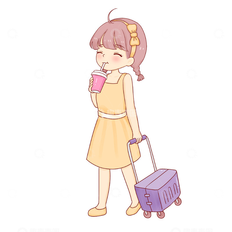 源文件下载【趣麦麦图】小暑大暑处暑暑假旅游喝奶茶