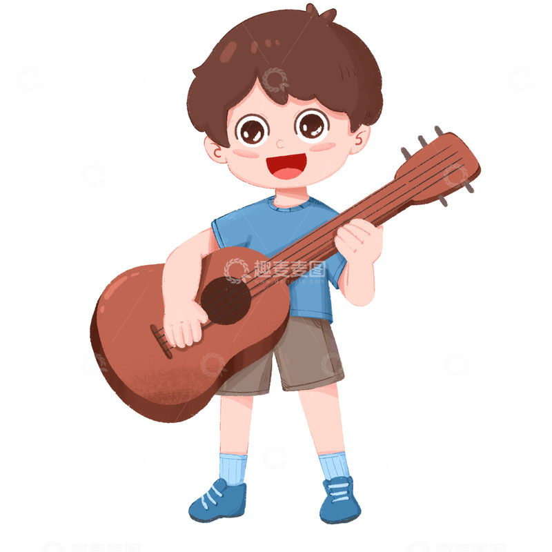 源文件下载【趣麦麦图】-卡通手绘男孩站着弹吉他