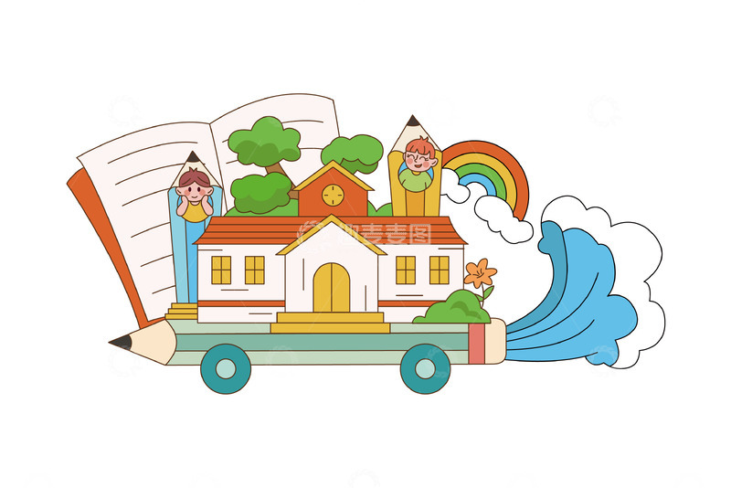 源文件下载【趣麦麦图】开学季开学日卡通简约幼儿园图画装饰元素