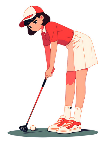 打高尔夫球的女孩子红色