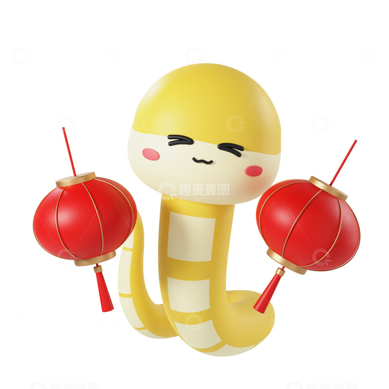 3D立体2025蛇年蛇打灯笼png图片