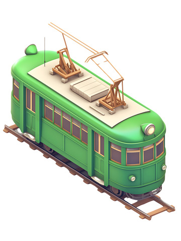 电车轨道电车3D绿色俯视