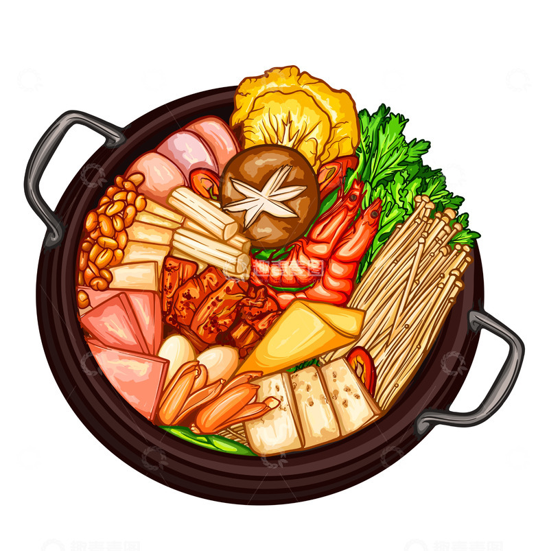 麻辣烫手绘板插画