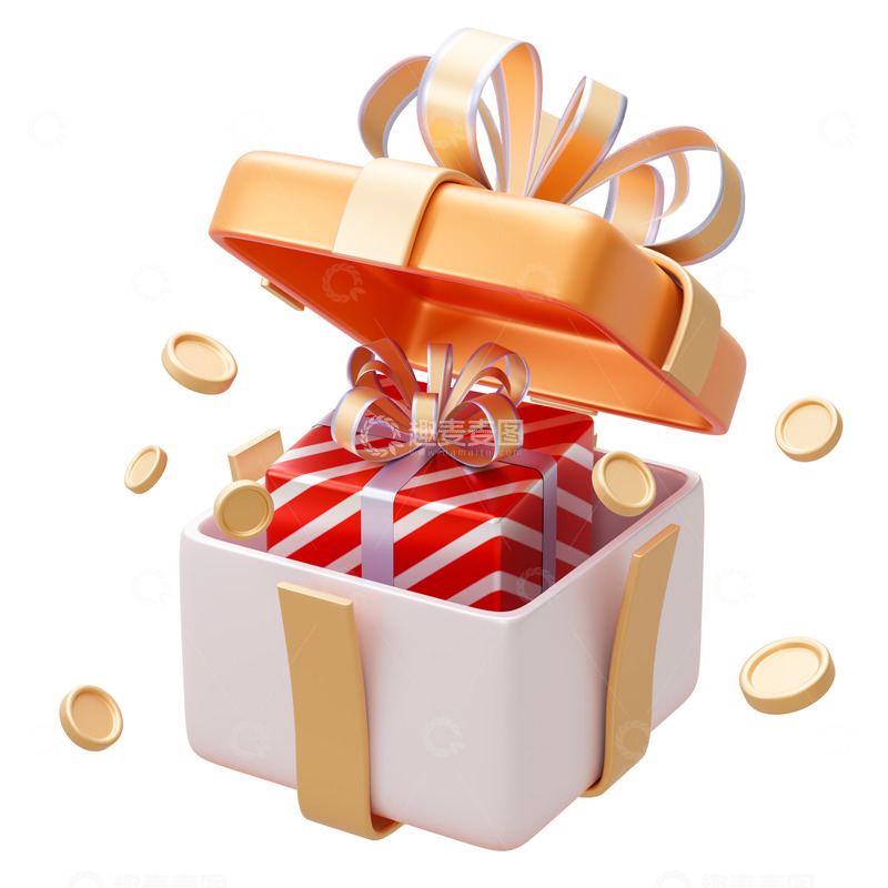 源文件下载【趣麦麦图】打开的卡通礼品盒3D促销元素