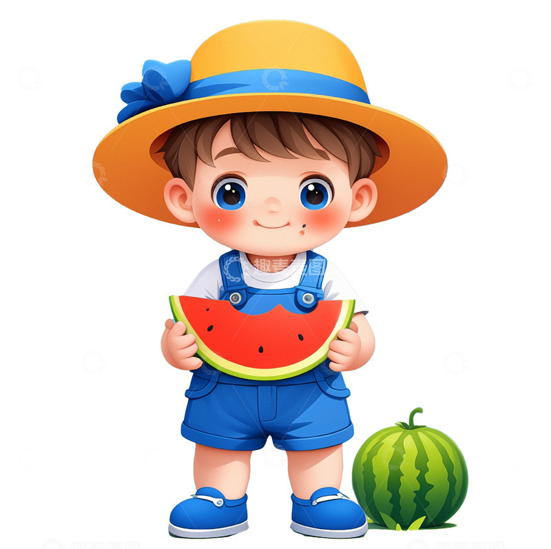 高清大图下载【趣麦麦图】立夏夏至小暑大暑儿童开心的吃西瓜