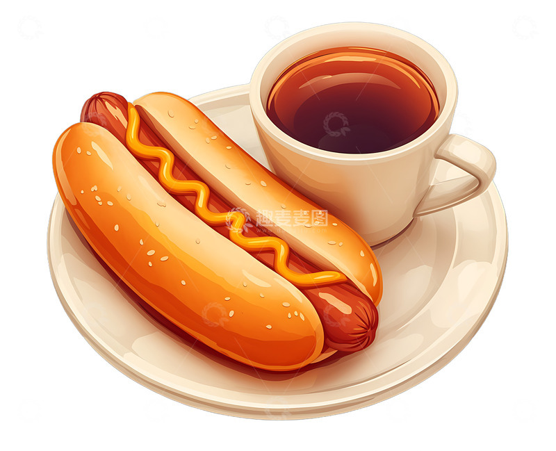高清大图下载【趣麦麦图】热狗与咖啡美味早餐下午茶