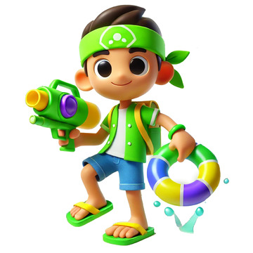 手拿水枪游泳圈的卡通3D人物素材