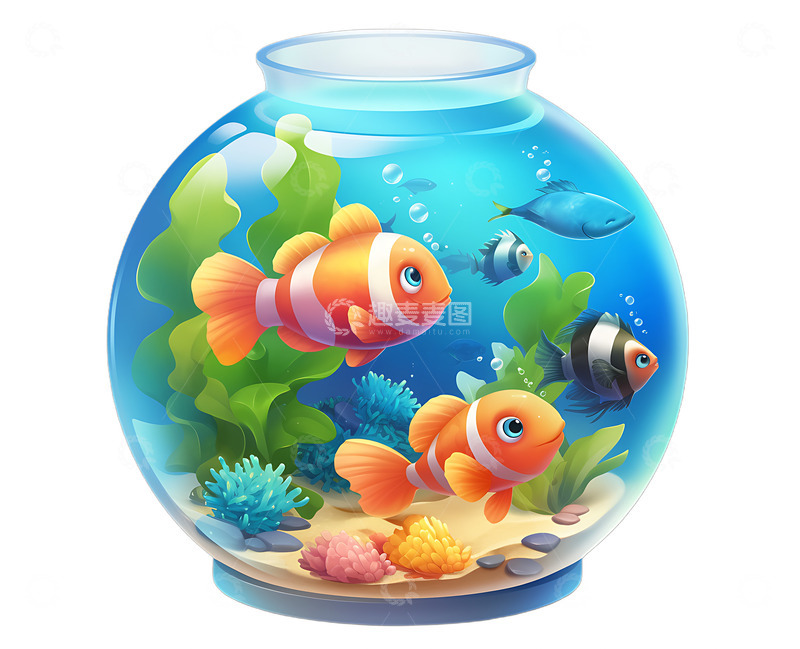 高清大图下载【趣麦麦图】热带鱼鱼缸卡通