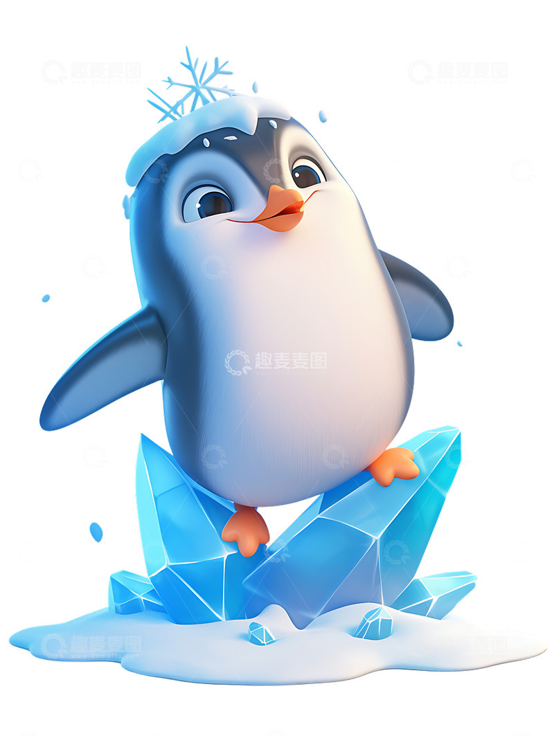 高清大图下载【趣麦麦图】企鹅企鹅宝宝卡通动物冰块冬季