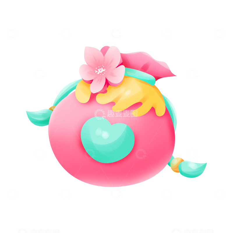 源文件下载【趣麦麦图】手绘七夕爱心桃花锦囊元素