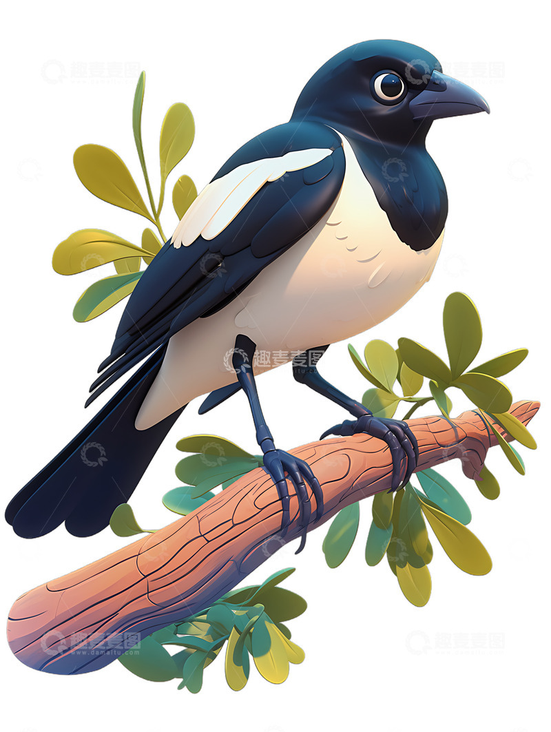 高清大图下载【趣麦麦图】喜鹊在树枝上