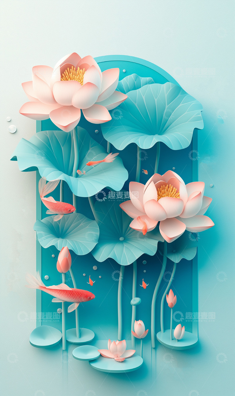 高清大图下载【趣麦麦图】浮雕荷花3D立体素材